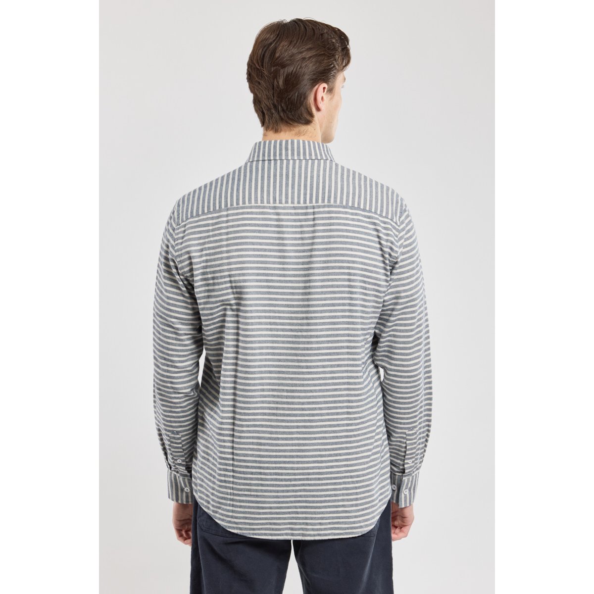Chemise rayée coupe droite en coton marin marine deep, ARMOR-LUX