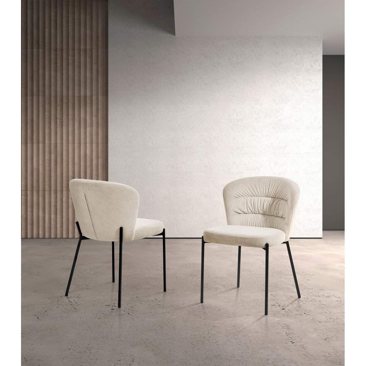 Lot de 2 chaises tissu chenille et métal, ARLO beige, HISPANOHOGAR