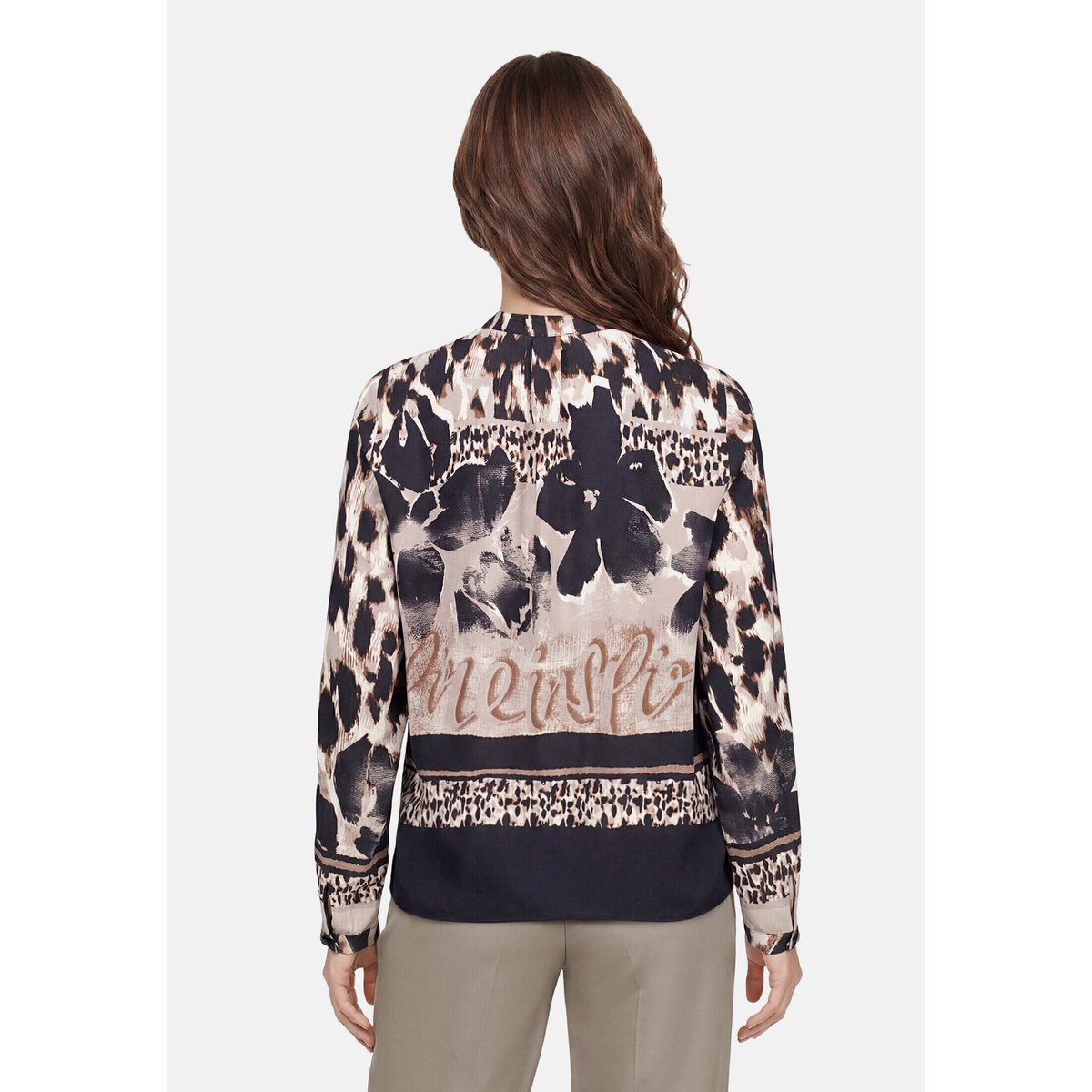 Chemisier long à col droit beige/noir, BETTY BARCLAY
