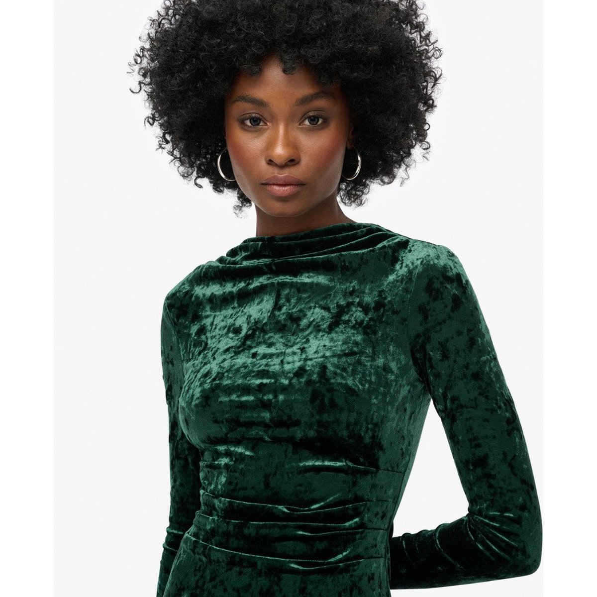 Robe courte en velours à manches longues vert ultra-profond, SUPERDRY