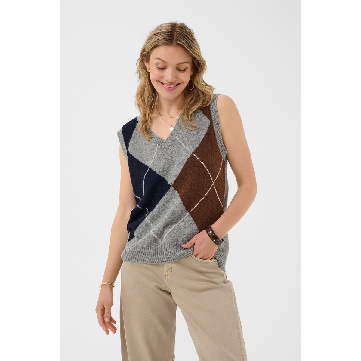 Pullover tricoté gris grey melange, CREAM