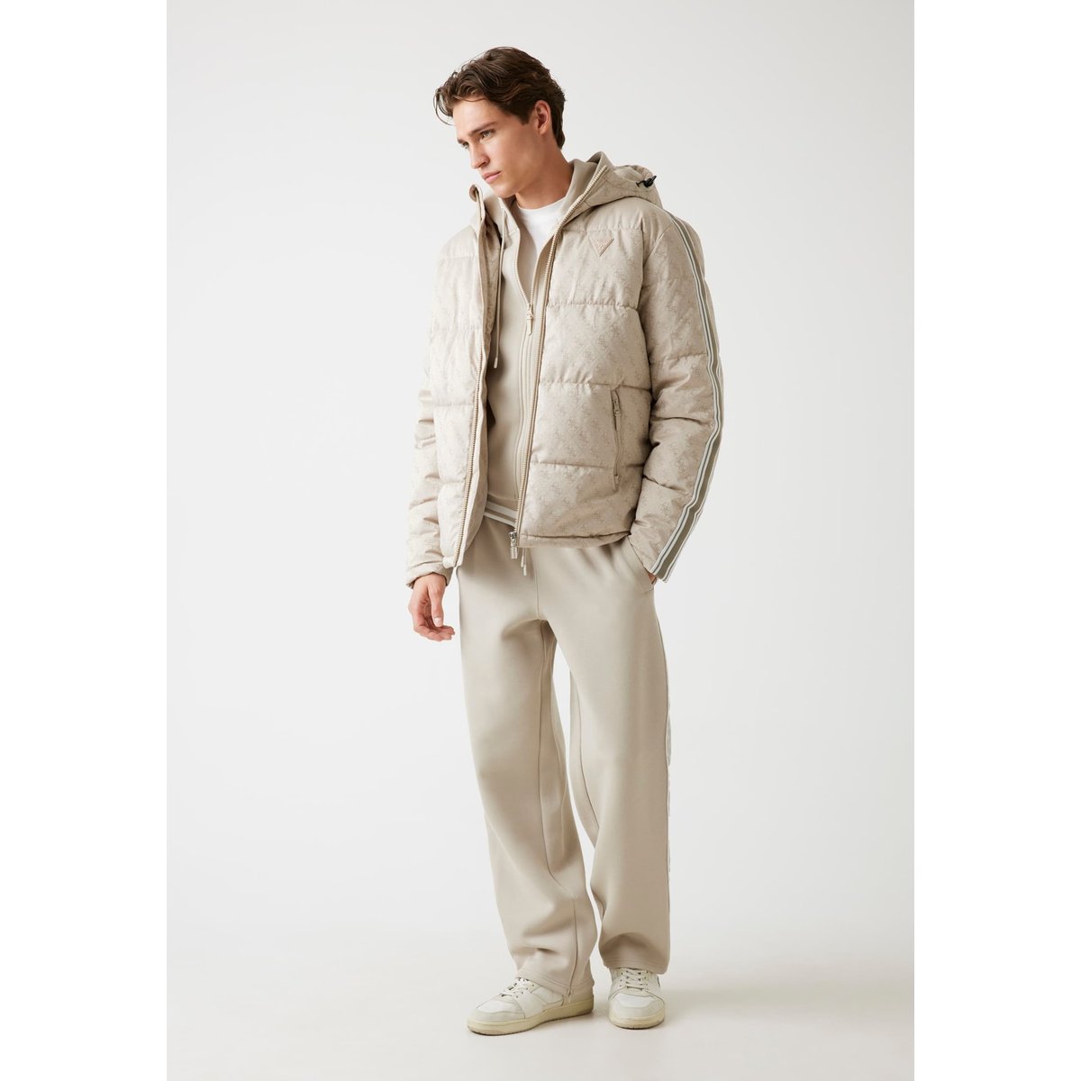 Doudoune À Capuche 4G beige multi, GUESS