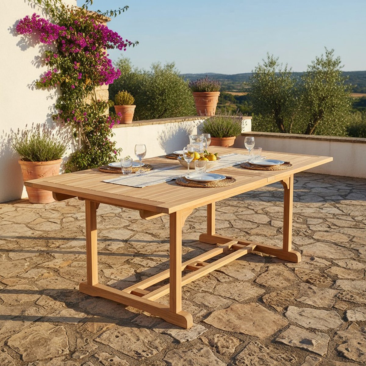 Table extensible rectangulaire teck massif 12 places Sydney naturel, TECK ATTITUDE