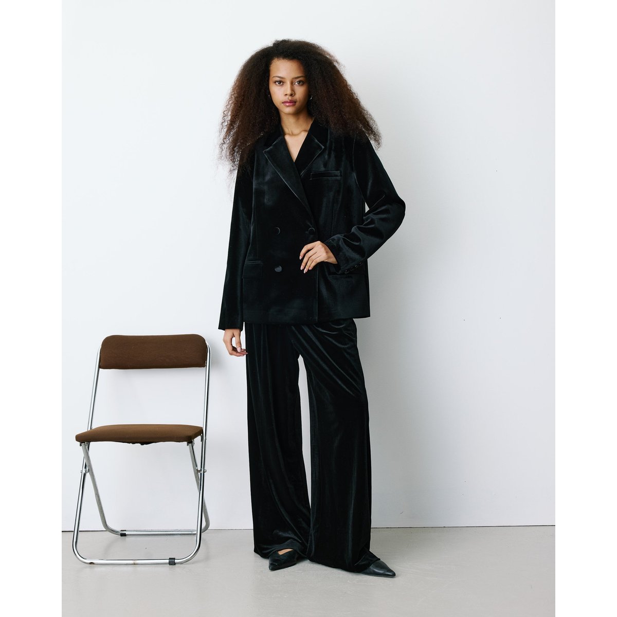 Blazer large en velours à double boutonnage noir Bradley noir, GRACE & MILA
