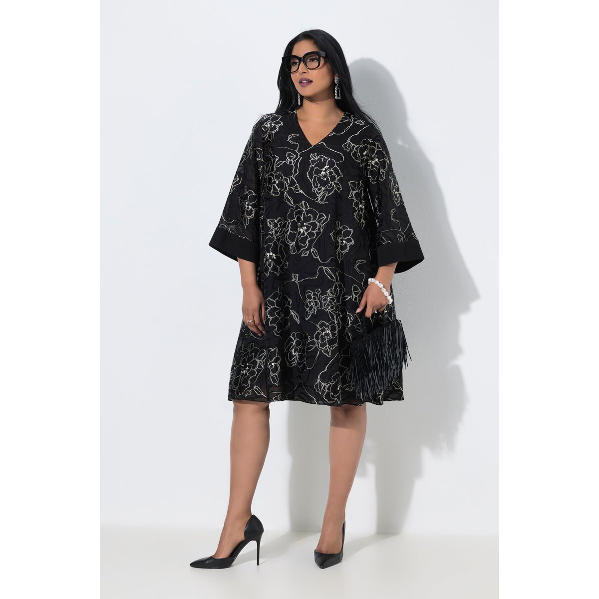 Robe en soie mélangée noir, ULLA POPKEN