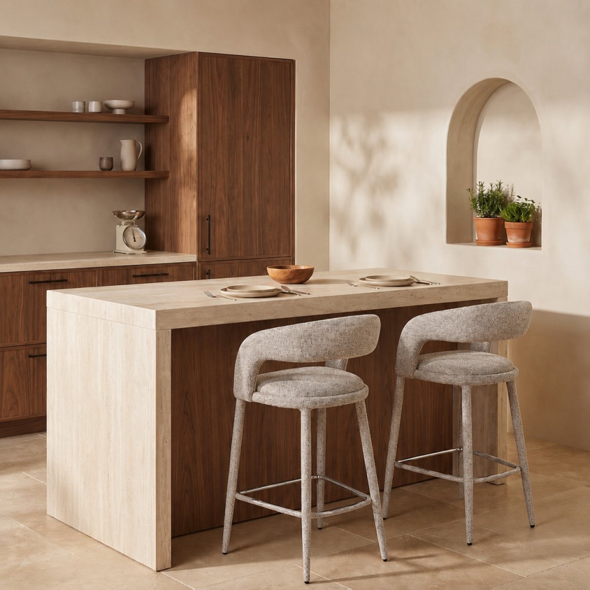 Lot de 2 chaises de bar en tissu H75cm- ROMY marron chiné, DRAWER