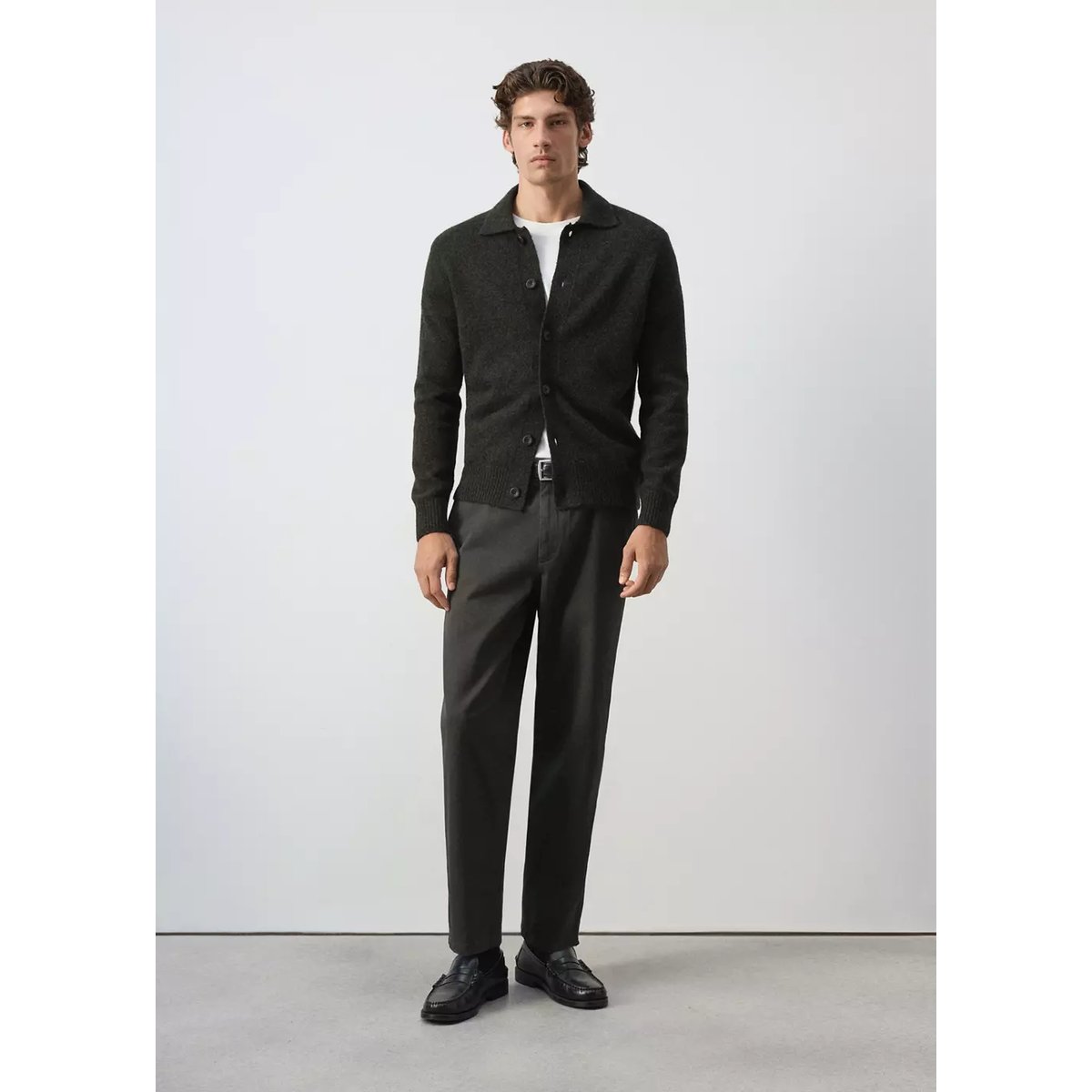 Chemise en maille mélangée laine et alpaga kaki, MANGO MAN