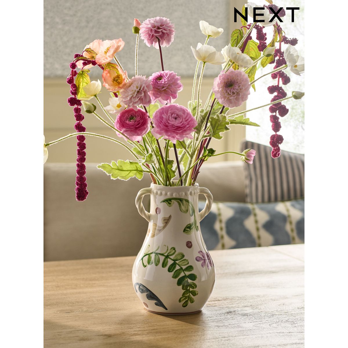Vase en céramique à anse torsadée floral multicolore, NEXT