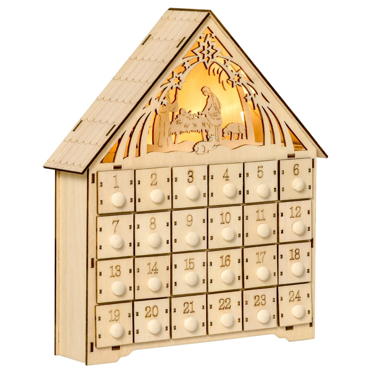 Calendrier de l'Avent de Noël Contreplaqué beige, HOMCOM