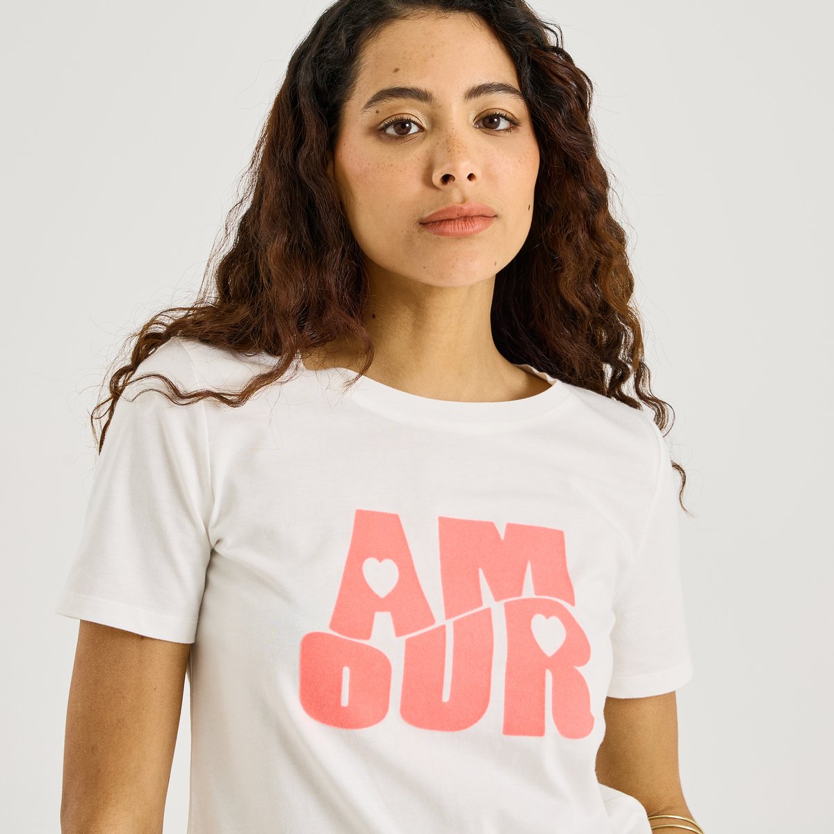 T-shirt col rond imprimé blanc cassé blanc, GRAIN DE MALICE