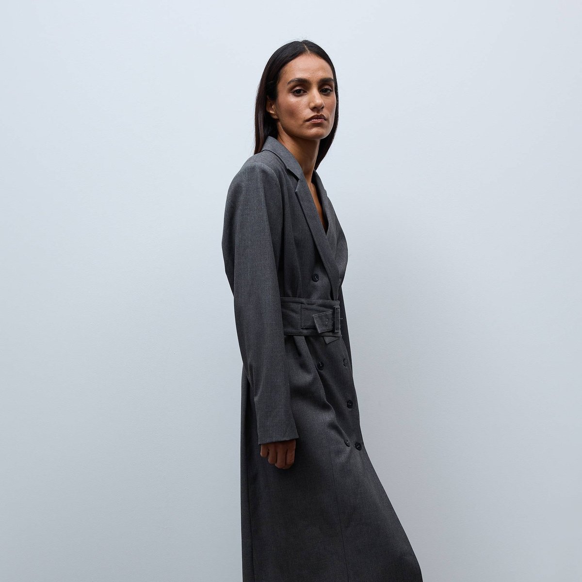 Robe tailleur cintrée unie gris fonce anthracite, MONOPRIX
