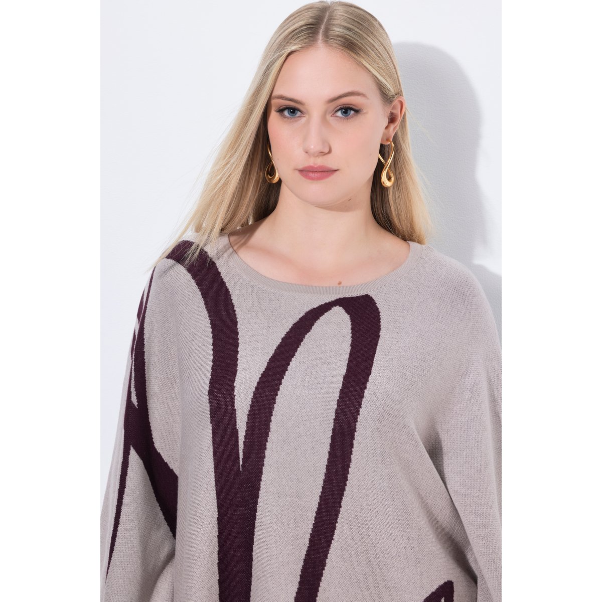 Poncho en maille oversize gris beige, ULLA POPKEN