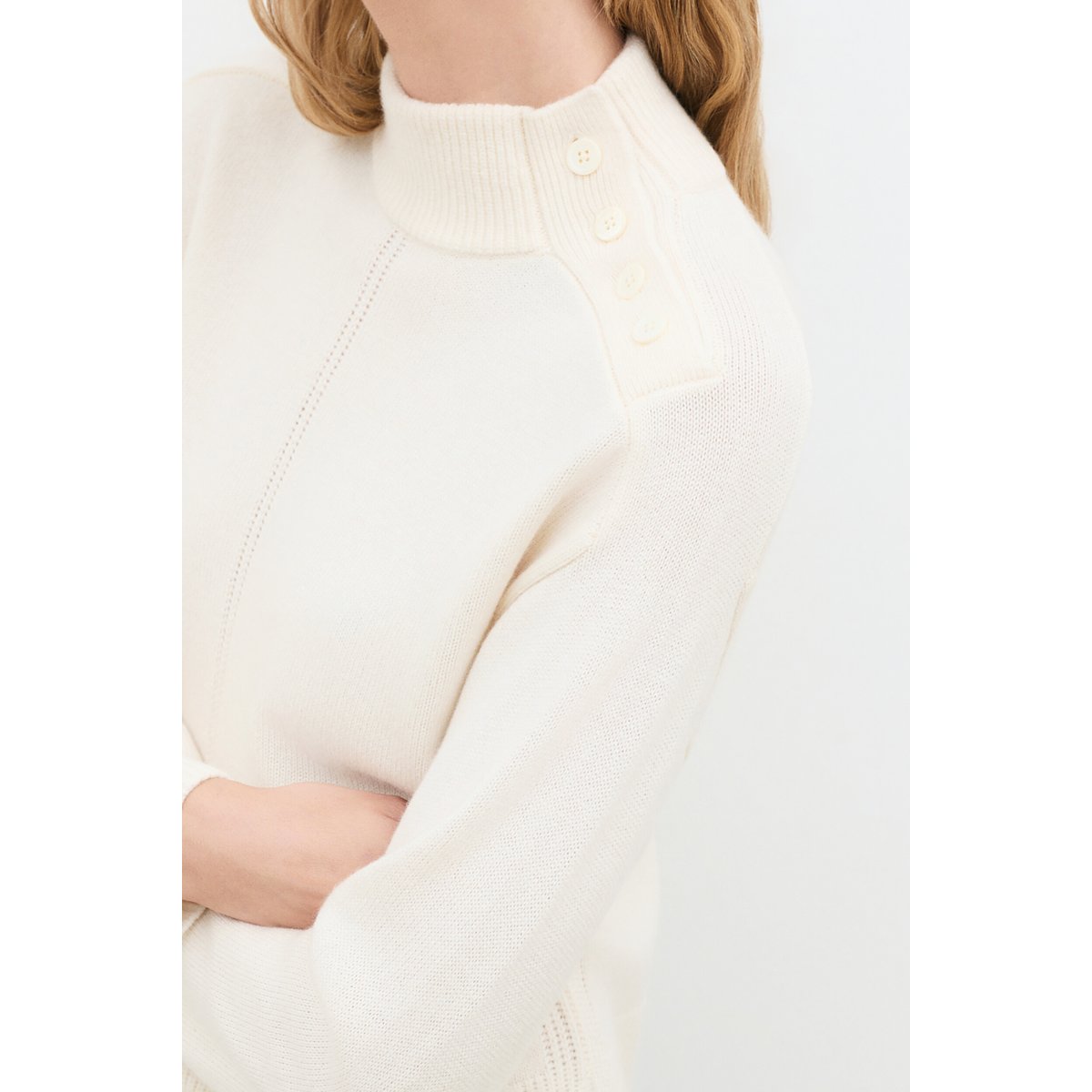 Pull droit col montant cachemire MWALTER ecru, CAROLL