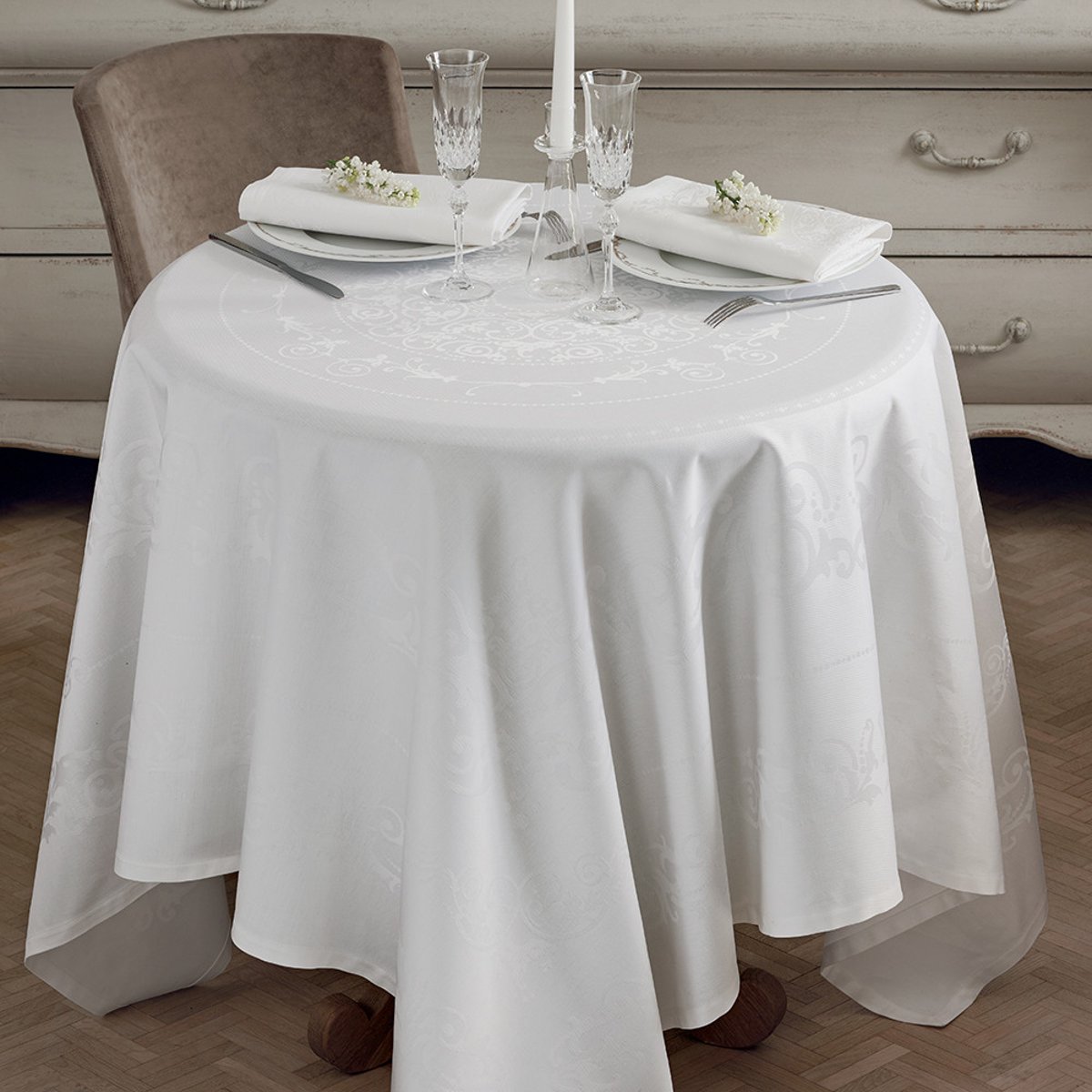 Nappe pur coton antitache COMTESSE blanc, GARNIER THIEBAUT