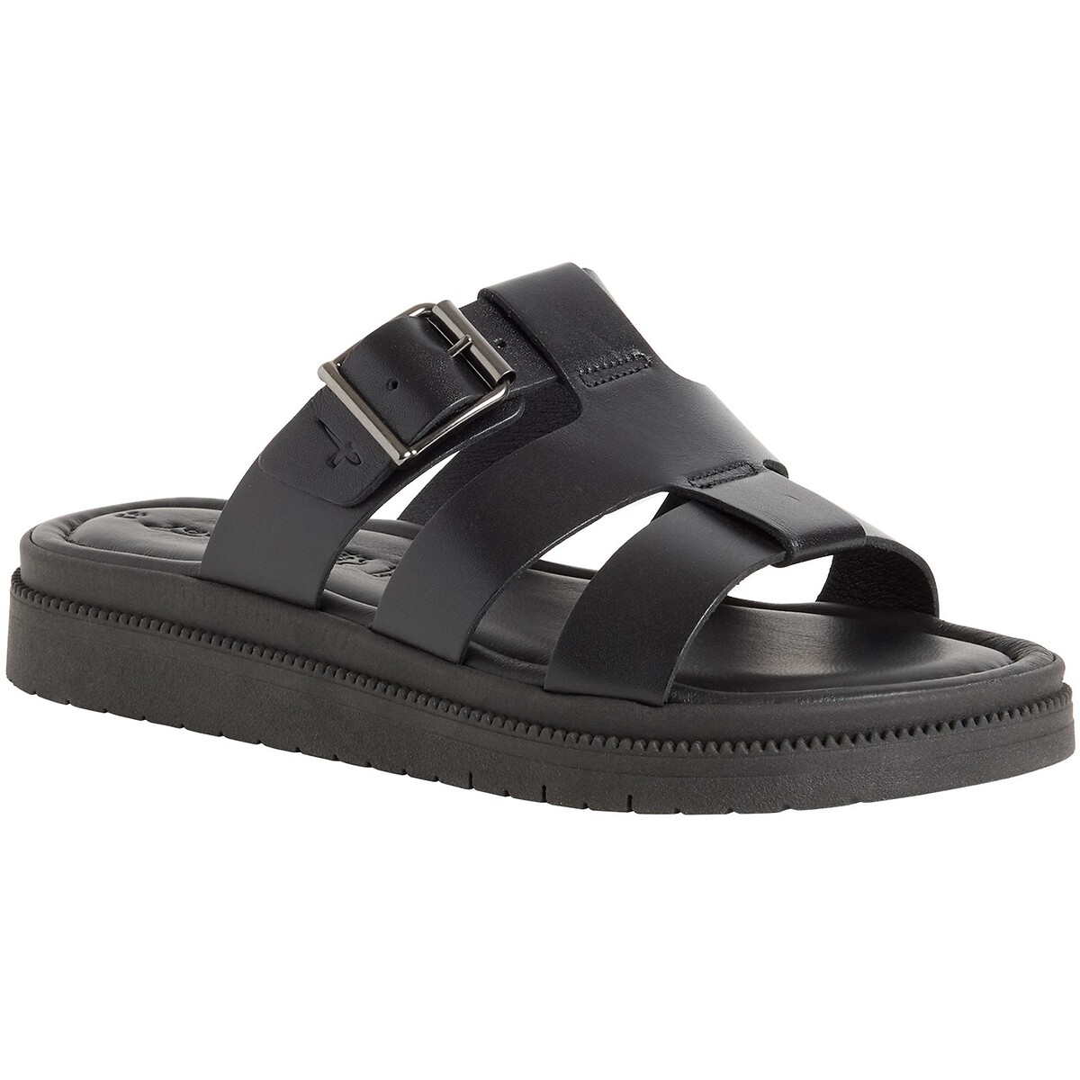 Mules plates en cuir noir, TAMARIS