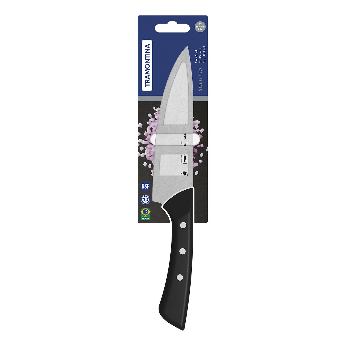 Faca Chef Solutta 6", Tramontina preto , TRAMONTINA