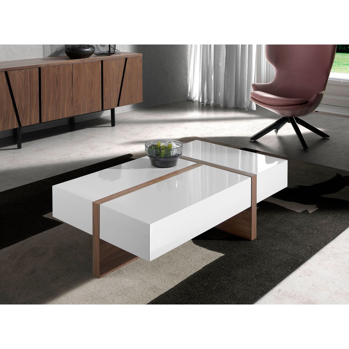 Table basse rectangulaire en bois et noyer noyer | blanc, ANGEL CERDA