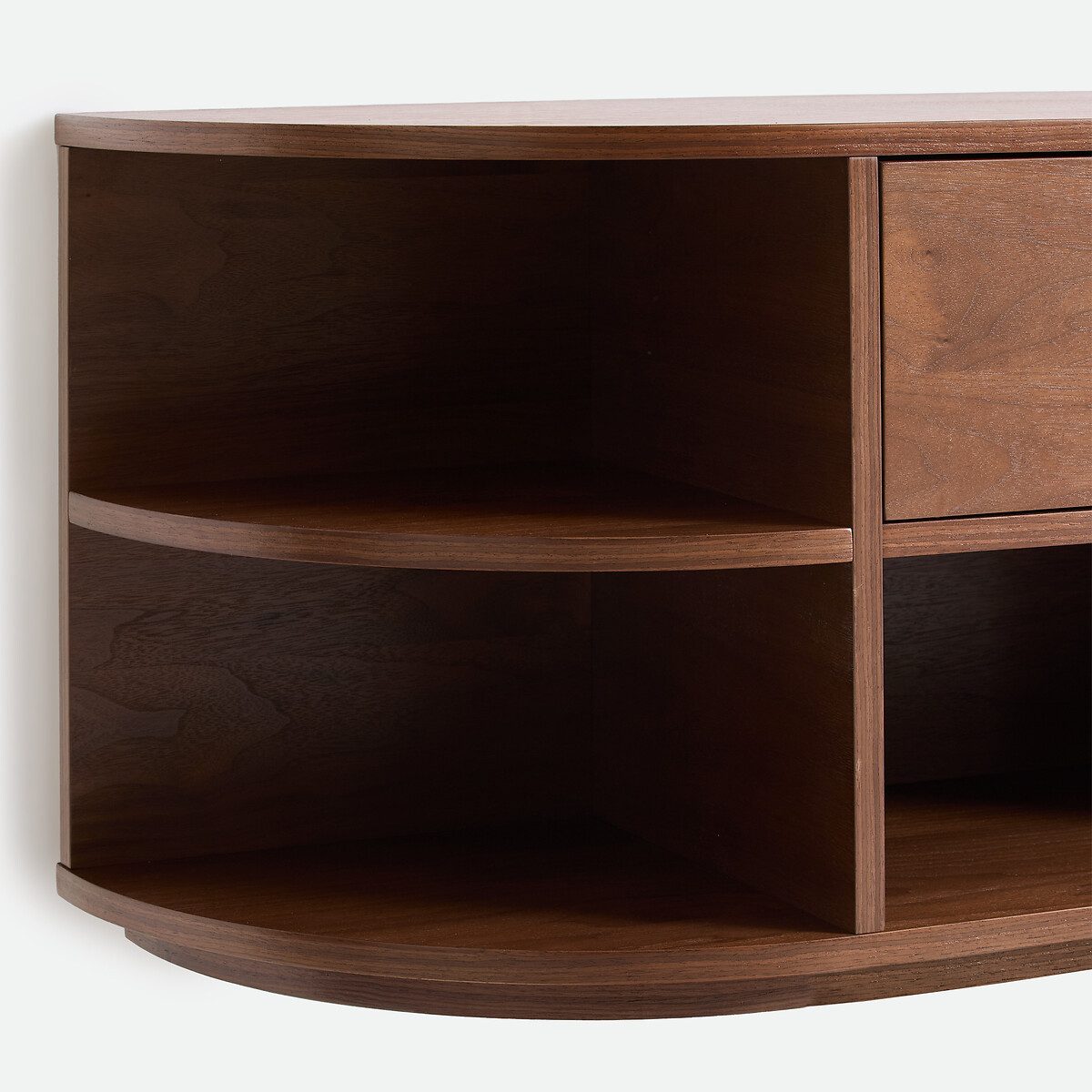 Meuble TV hifi suspendu en plaqué noyer, 2 portes, 6 niches, L160 cm, MADDY noyer, LA REDOUTE INTERIEURS
