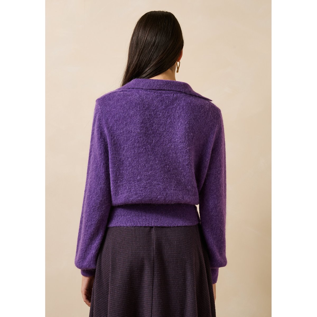 Pull manches longues col polo cassis, LA FEE MARABOUTEE