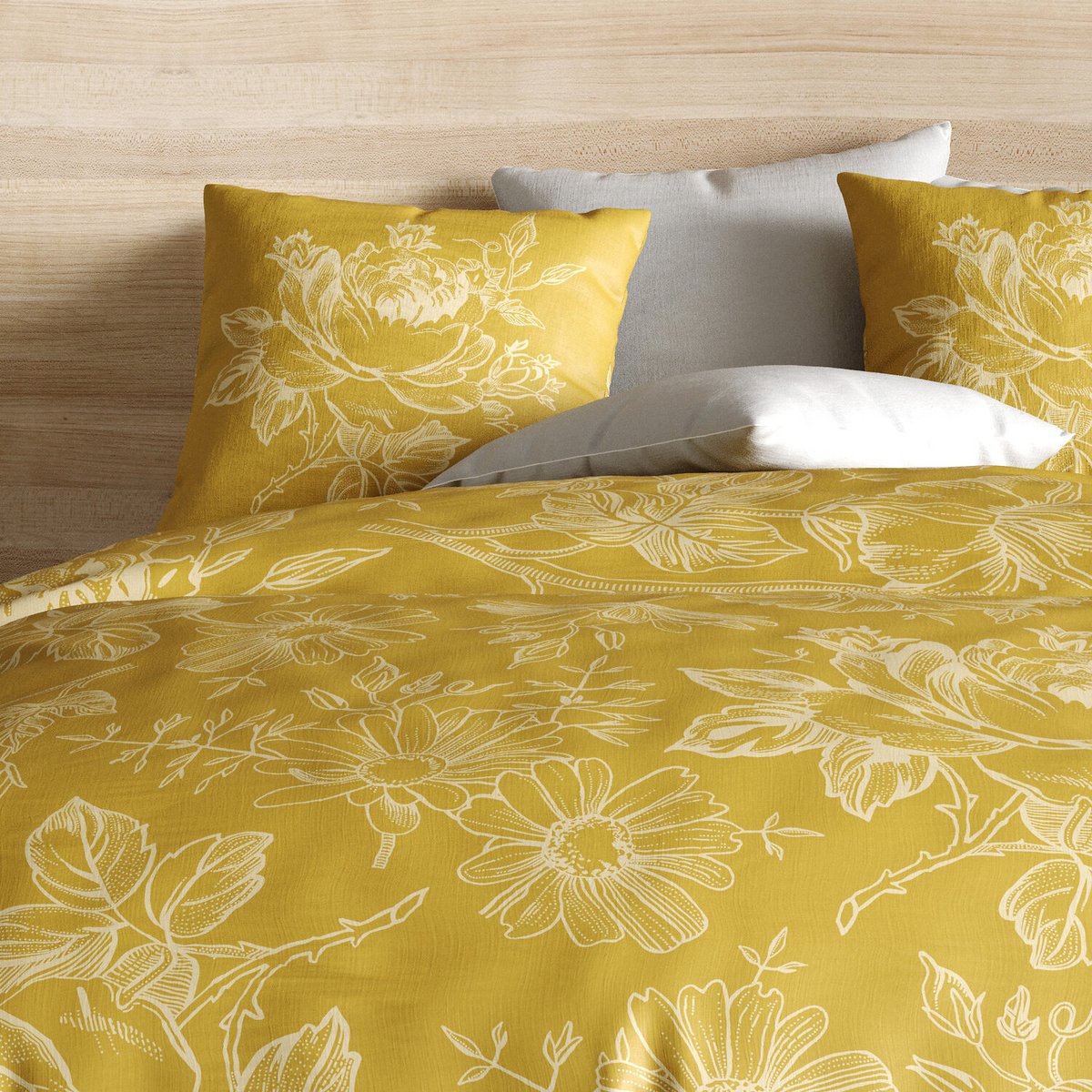Parure housse de couette 100% coton bio 57fils-victoria ocre ocre, C DESIGN HOME TEXTILE