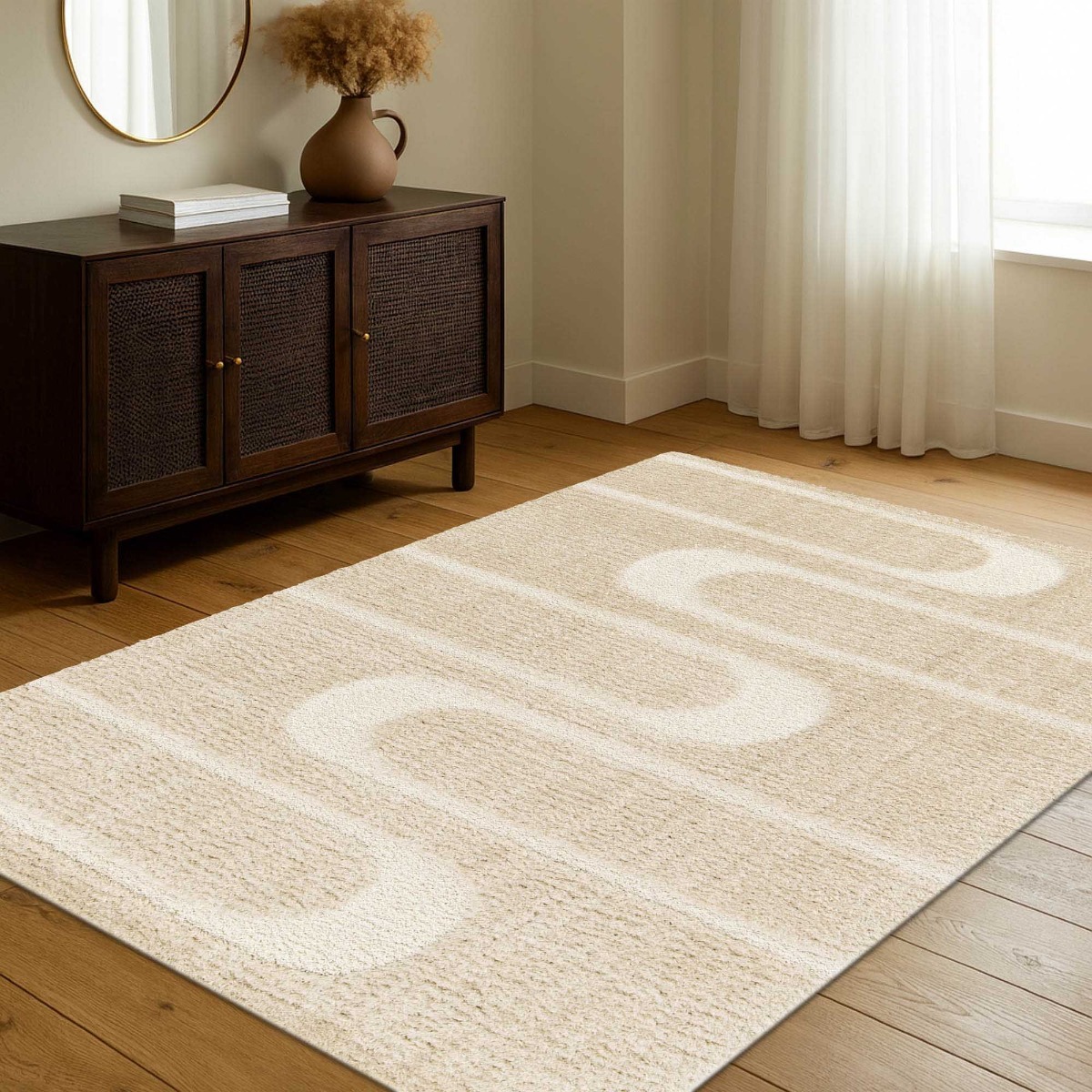 Tapis shaggy doux à relief géométrique  ORGANIC STREET beige, THE DECO FACTORY