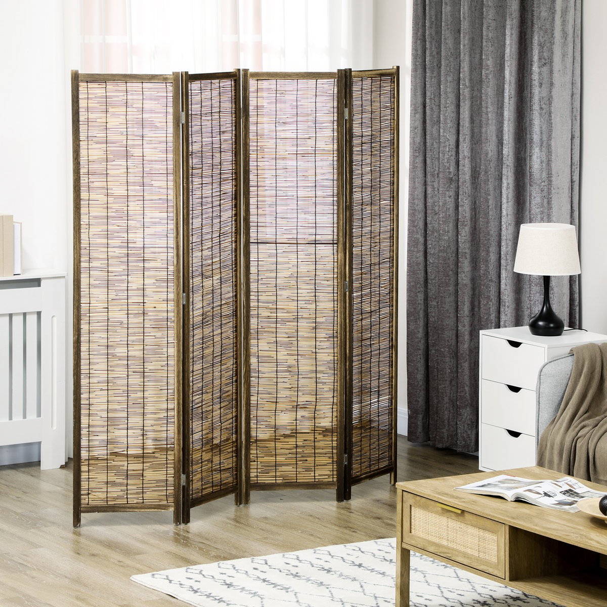 Paravent intérieur 4 panneaux pliables marron, HOMCOM
