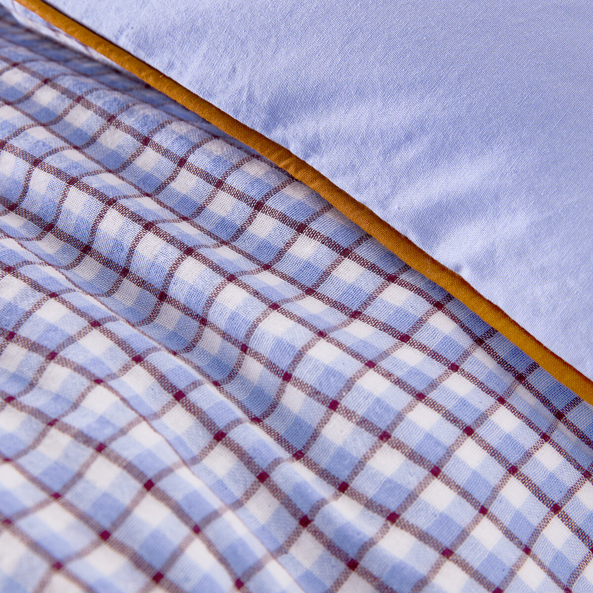 Ninon Duvet Cover in Washed Cotton/Cotton Muslin blue gingham check, LA REDOUTE INTERIEURS