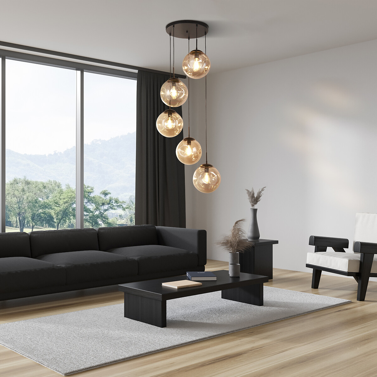 Paris 5-Light Hammered Glass Multi-Drop Pendant Light black, SO'HOME