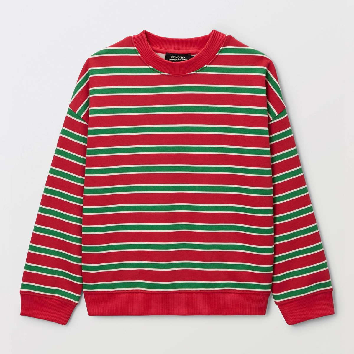 Sweat rayé en coton BIO GOTS rouge, MONOPRIX