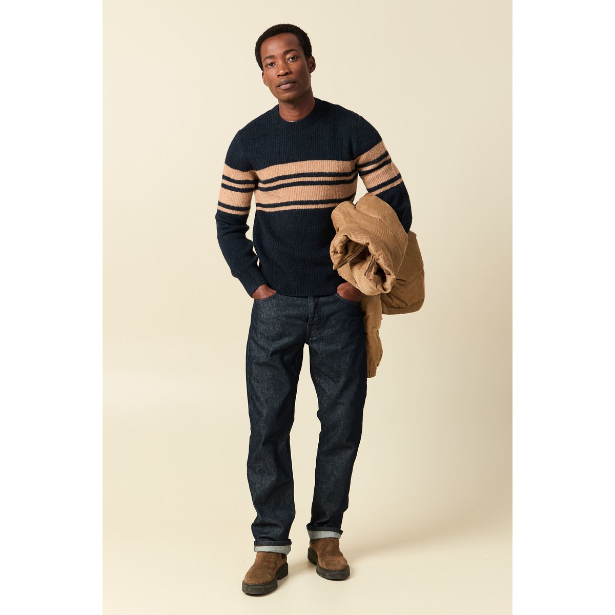 Pull manches longues col rond bleu marine, BONOBO