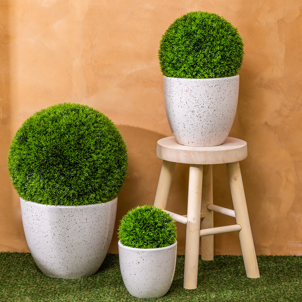 Lot de 3 pots "Vena" céramique D29cm gris, ATMOSPHERA