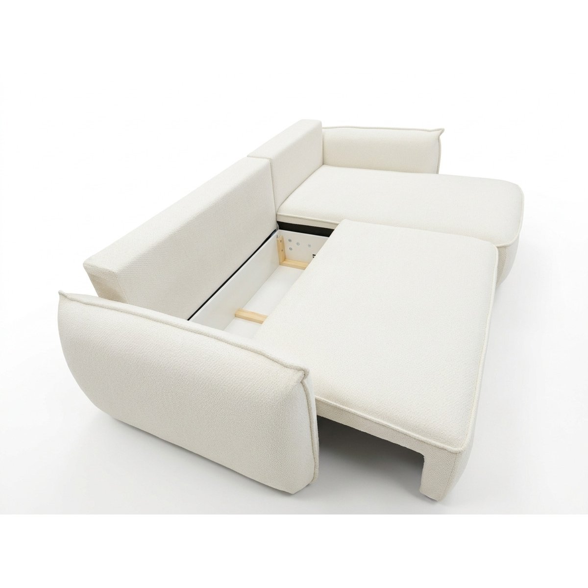 Canapé d'angle convertible 3 places en tissu chenille, ESMEE blanc, BOBOCHIC