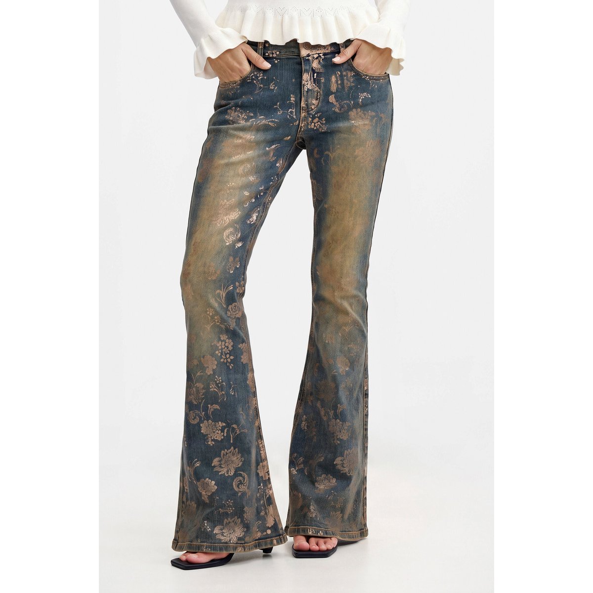 Pantalon jean flare effet brillant bleu clair, DESIGUAL