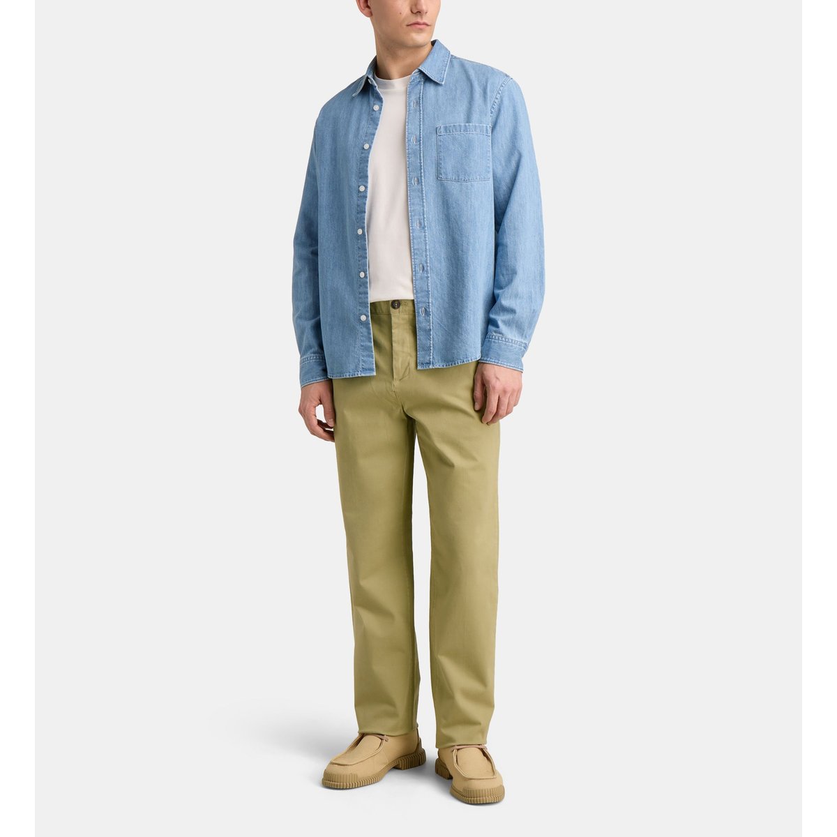 Pantalon chino droit en coton stretch vert amande, GALERIES LAFAYETTE