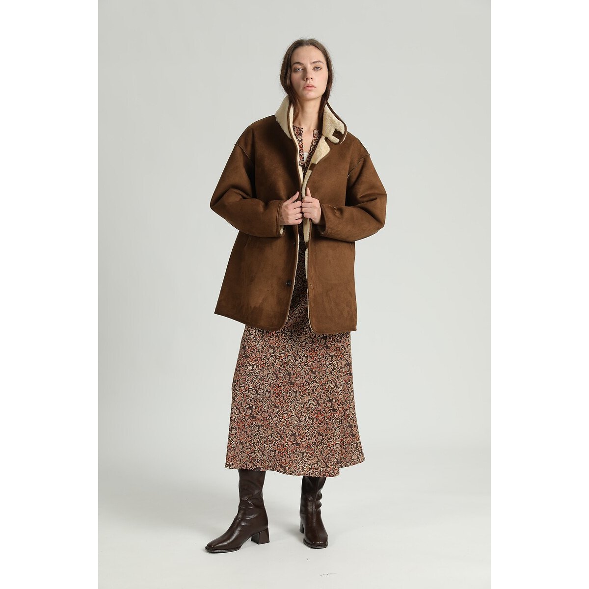 Giacca reversibile in sherpa camel + ecru, SEE U SOON
