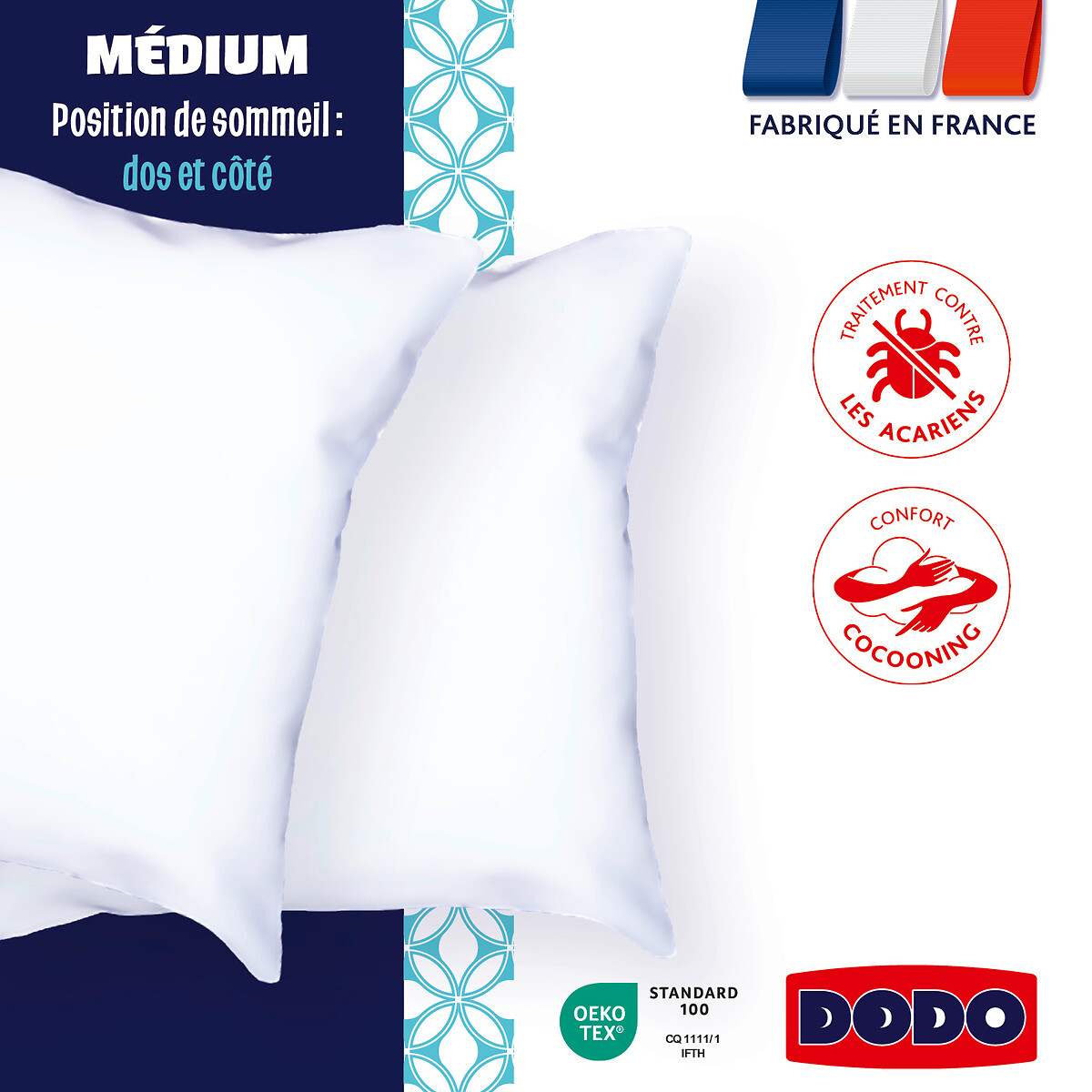 Oreiller MEDIUM - Cocooning &  Anti-Acariens blanc, DODO