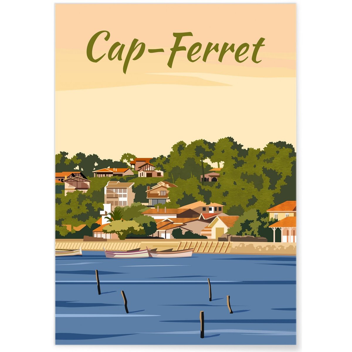 Affiche ville Cap-Ferret 2 blanc, L'AFFICHERIE