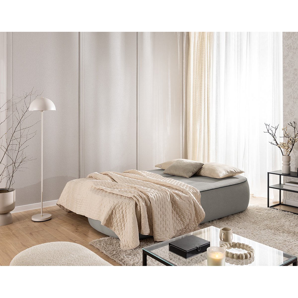 Canapé Convertible 3 places - LAURINE gris, BEST MOBILIER