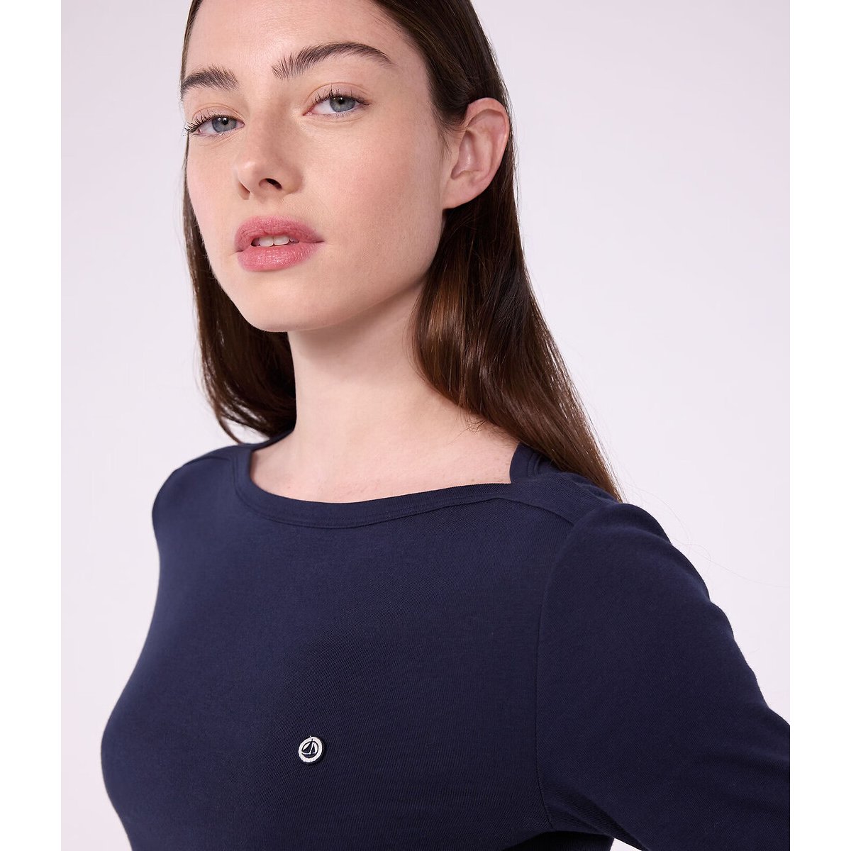 T-shirt Iconique col amiral en coton, manches longues marine, PETIT BATEAU