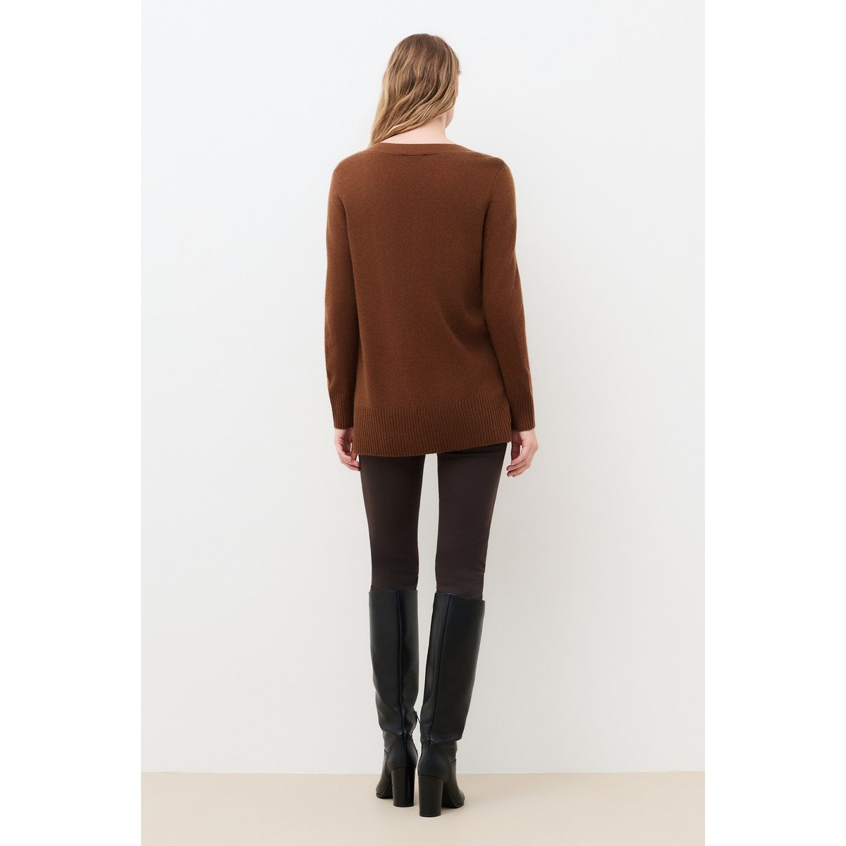 Pull droit cachemire MFRANK marron cognac, CAROLL