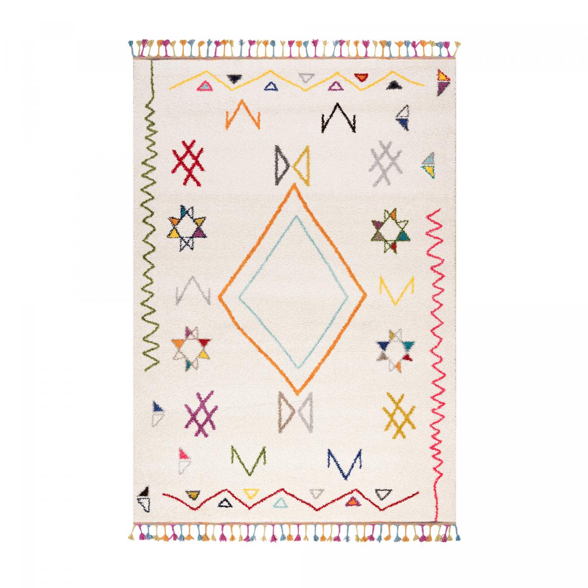 Tapis berbère tissé motif ethnic LYN5 JADIDA crème, beige, orange, multicolore, UN AMOUR DE TAPIS