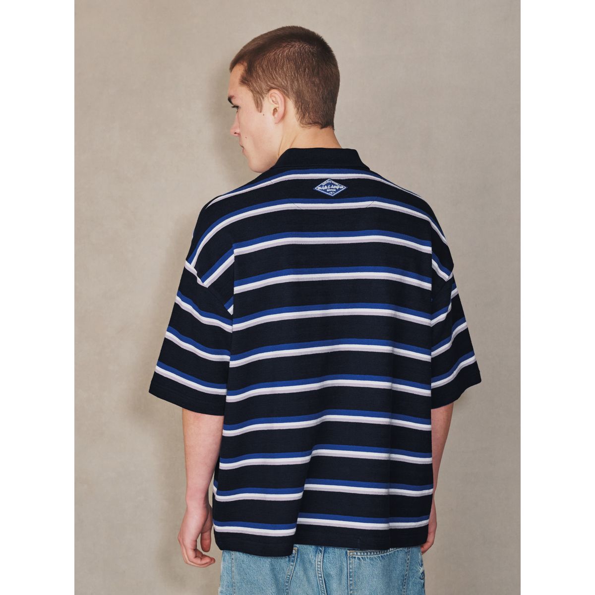Polo oversize à rayures horizontales edit bleu marine, NEXT