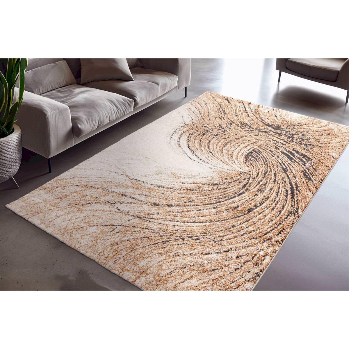 Tapis rectangulaire à motifs, Firenze beige crème avec tourbillon terra et noir, ARTE ESPINA