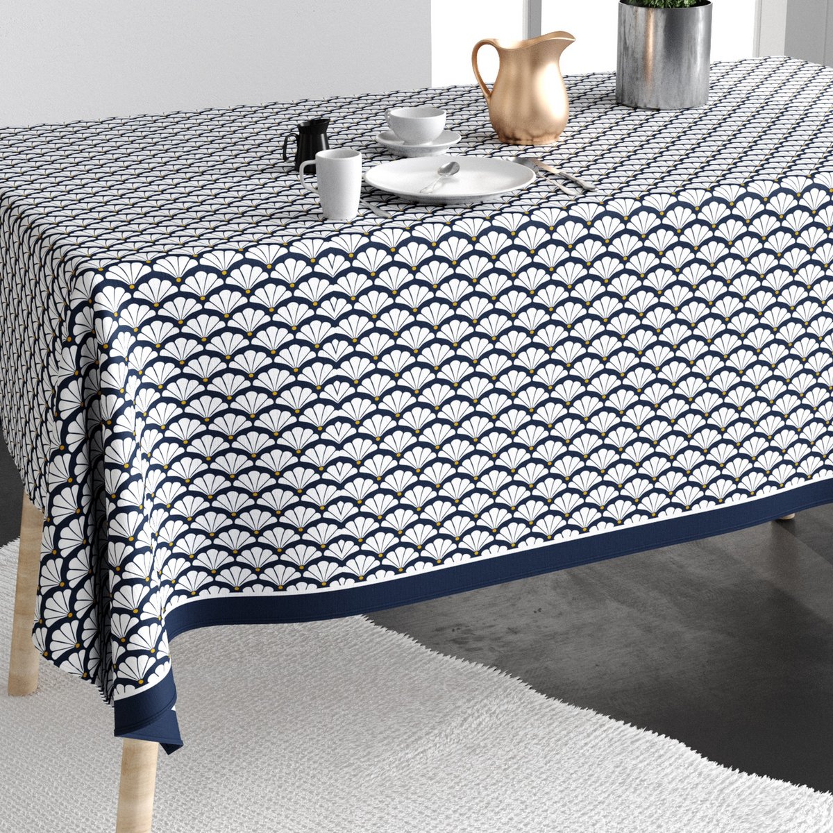 Nappe rectangulaire anti tache Coton Eventa bleu, EDEN