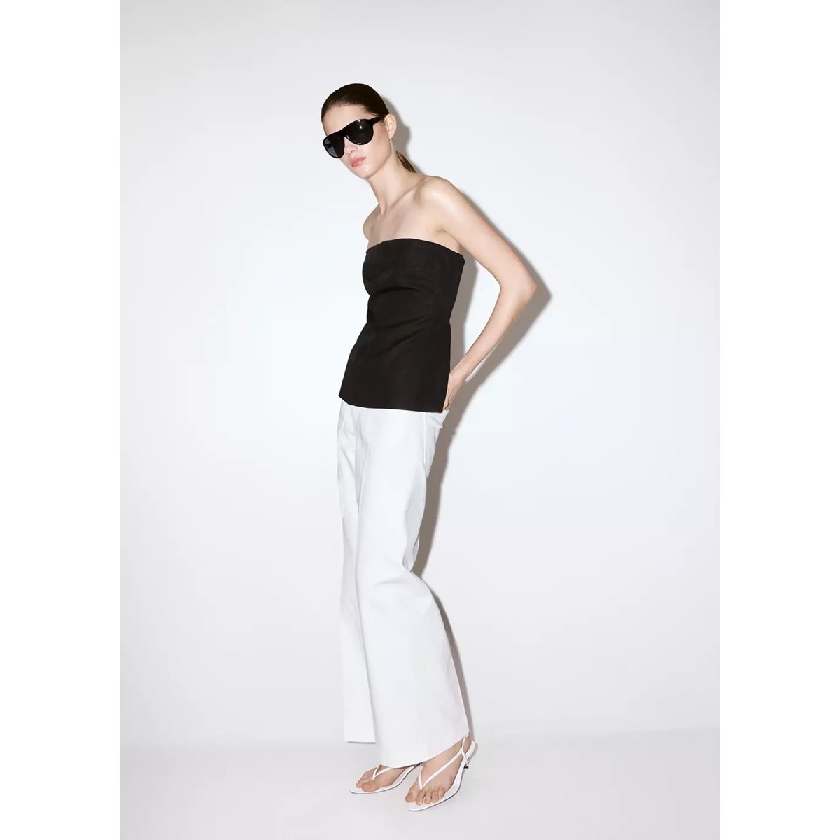 Jean large taille haute blanc, MANGO