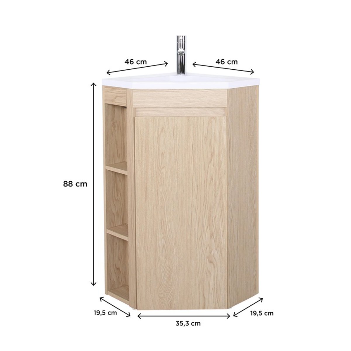 Meuble simple vasque d'angle 45cm SORRENTO décor chêne, MOB IN