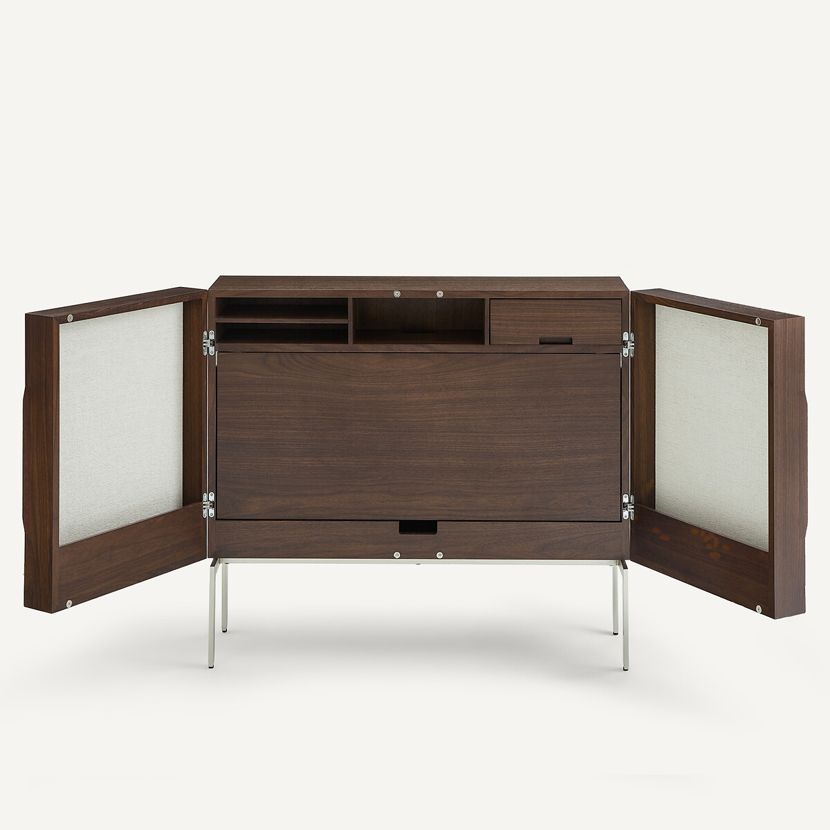 Omid Walnut Veneer and Textured Fabric Low Cabinet/Hideaway Desk string beige/walnut, AM.PM