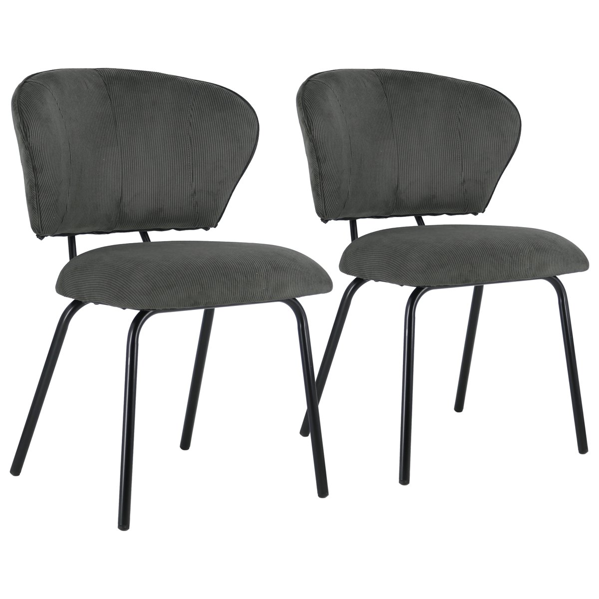 Lot de 2 chaises en velours côtelé, NILSA gris, noir, HAPPY GARDEN