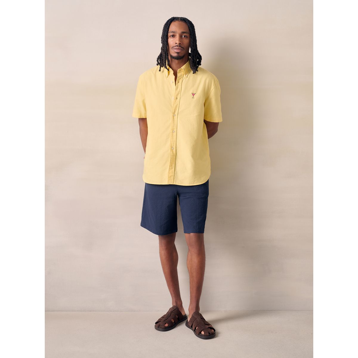 Chemise oxford légère à manches courtes broderie jaune, NEXT