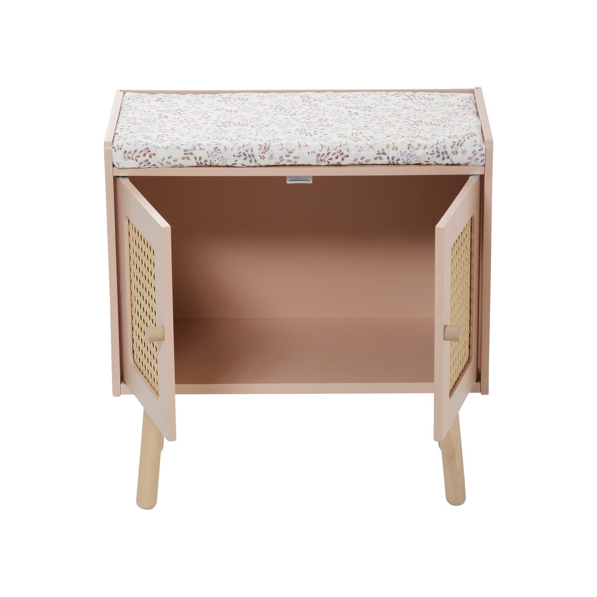 Table à langer cannage et bois POÉSIE rose clair uni, VERTBAUDET
